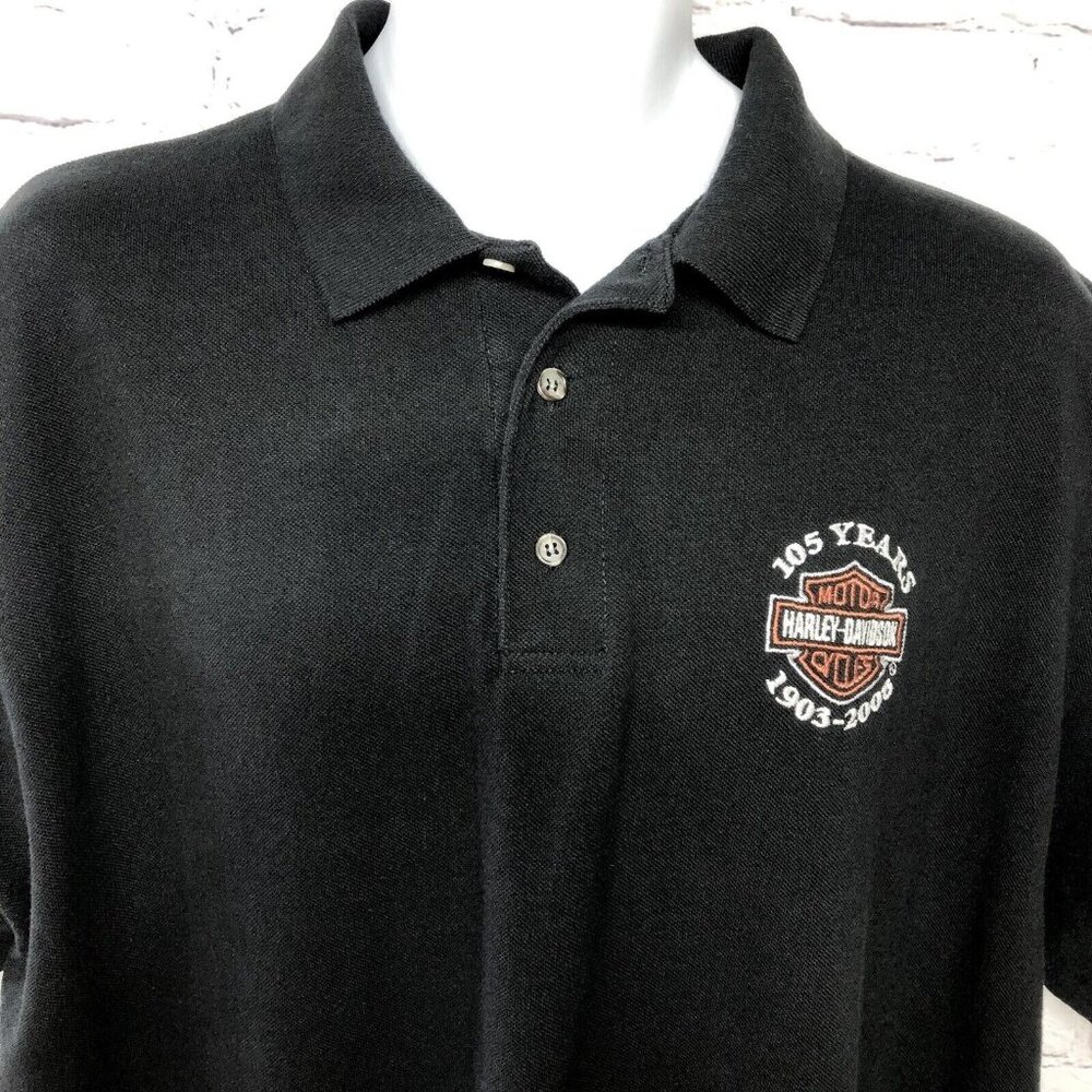 Mens Harley Davidson Black Embroidered Short Sleeve Polo Shirt Sz 2X